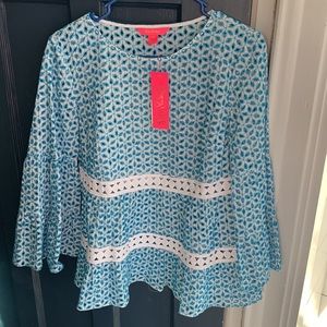 NWT Lilly Pulitzer Cotton Lace Bell Sleeve Top